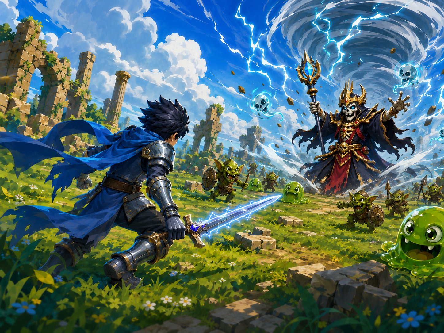 The Storm Lich casting teal storm magic in a fantasy battlefield.